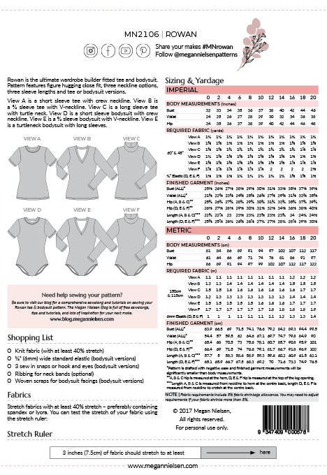 Rowan bodysuit and tee pattern