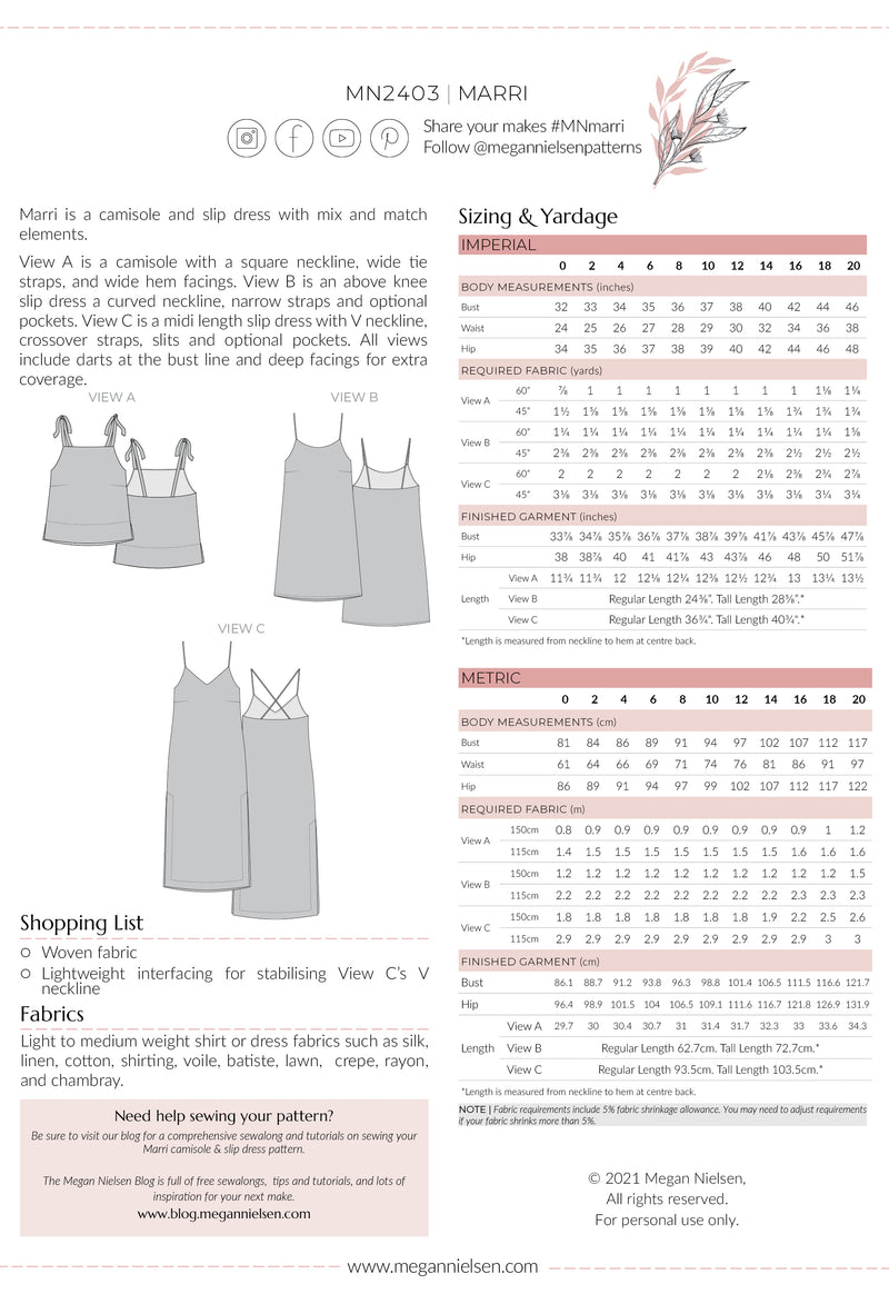 Marri Camisole & Slip Dress Pattern