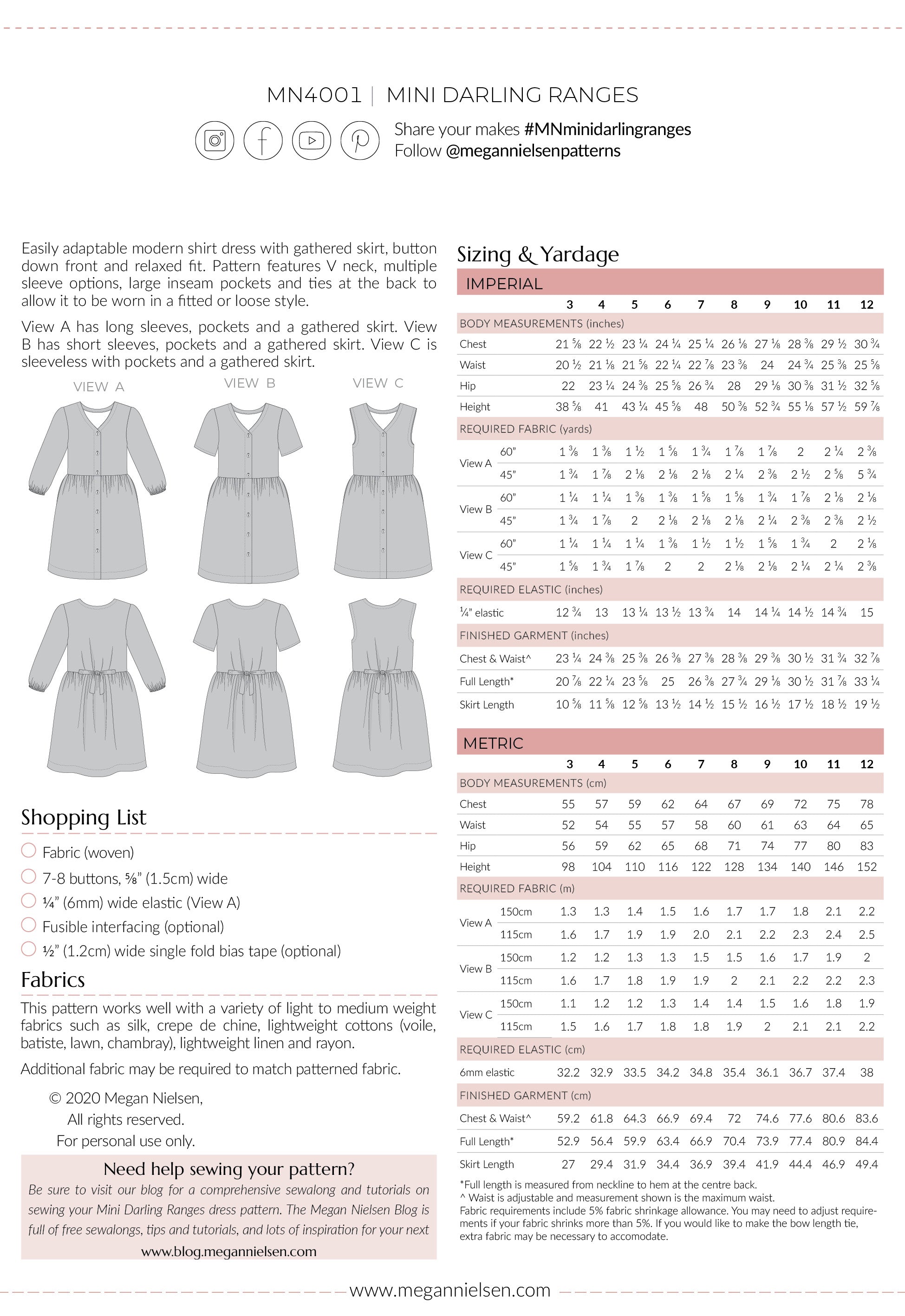 basic mini dress pattern Mini Darling Ranges dress pattern