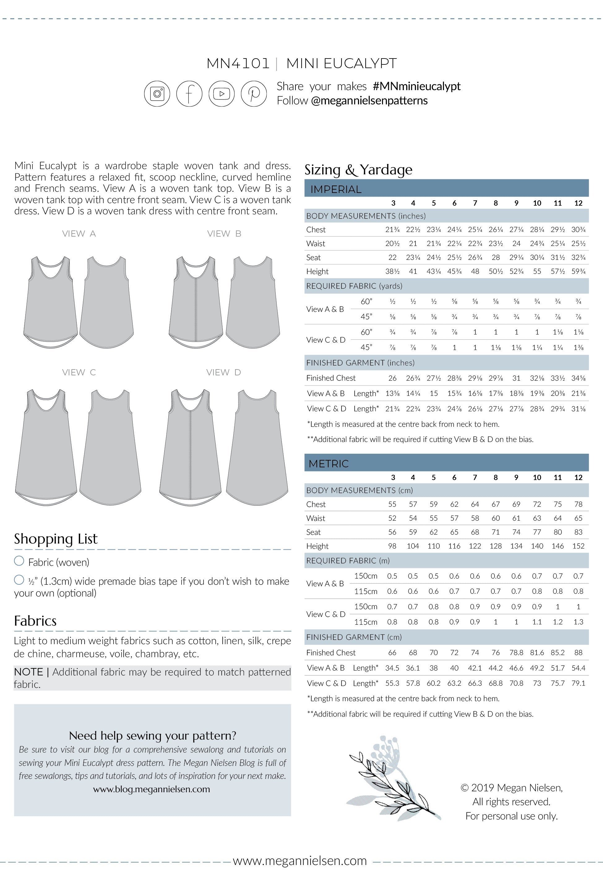 pattern for mini dress Mini Eucalypt Woven Tank & Dress Kids Sewing Pattern