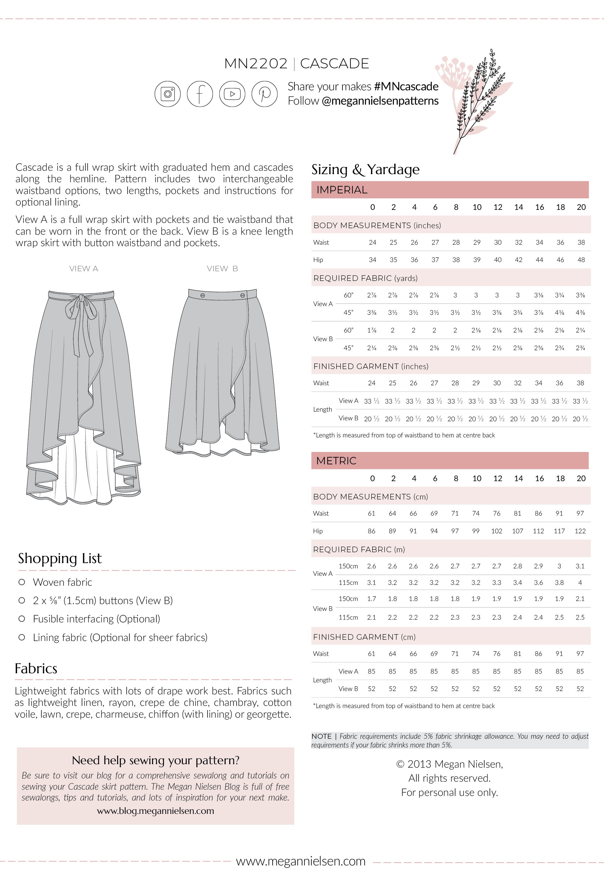 Cascade skirt pattern