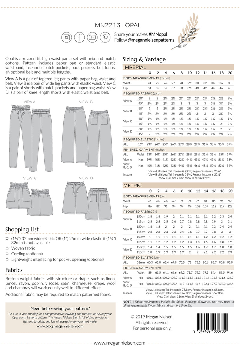 Opal Pants & Shorts Sewing Pattern