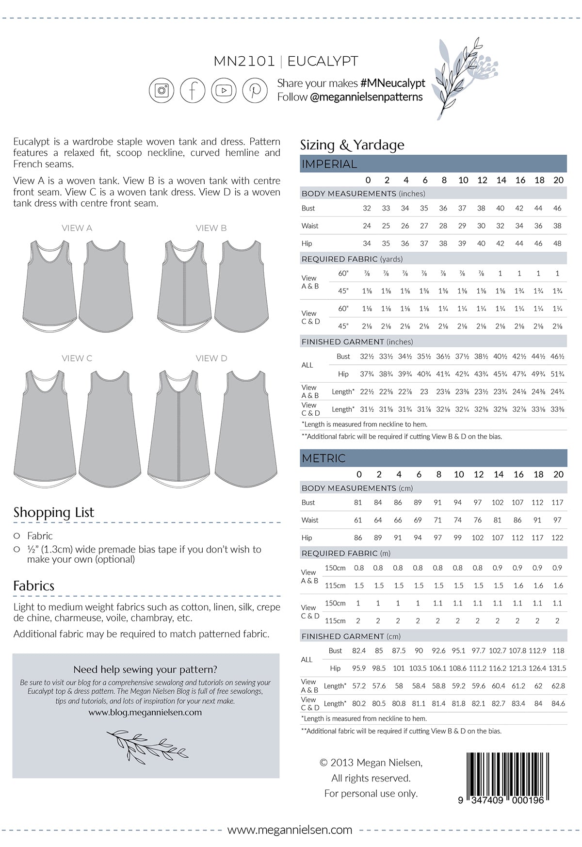 Eucalypt Woven Tank & Dress Sewing Pattern | Megan Nielsen Patterns Eucalypt Woven Tank & Dress Sewing Pattern | Megan Nielsen Patterns