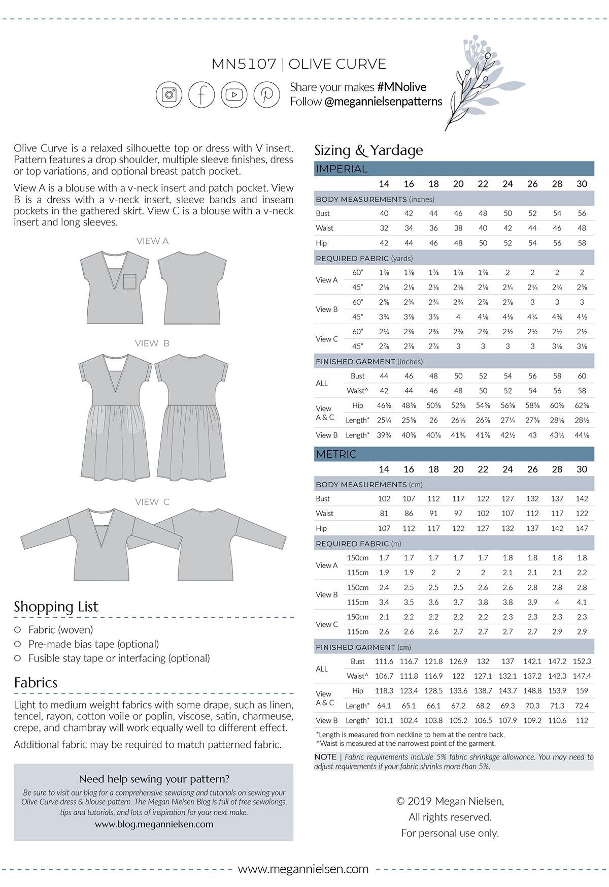 Olive Curve dress & blouse pattern