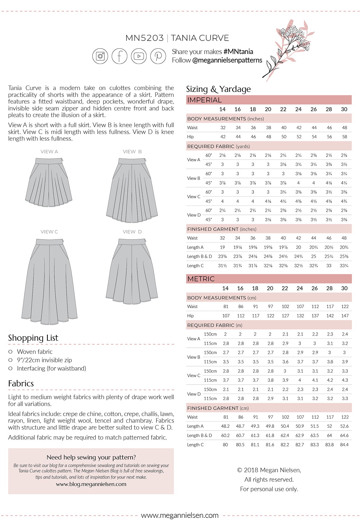 Tania Curve Culottes Sewing Pattern | Megan Nielsen Patterns