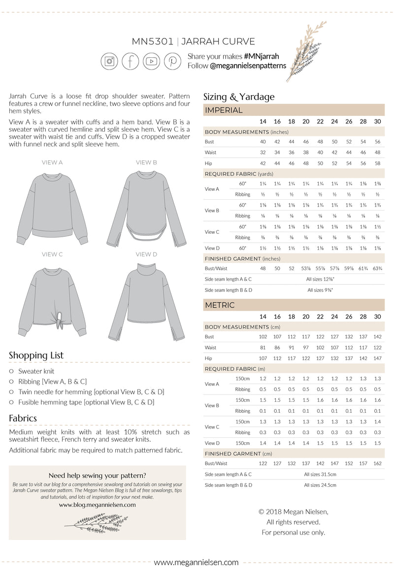 Jarrah Curve Sweater Sewing Pattern
