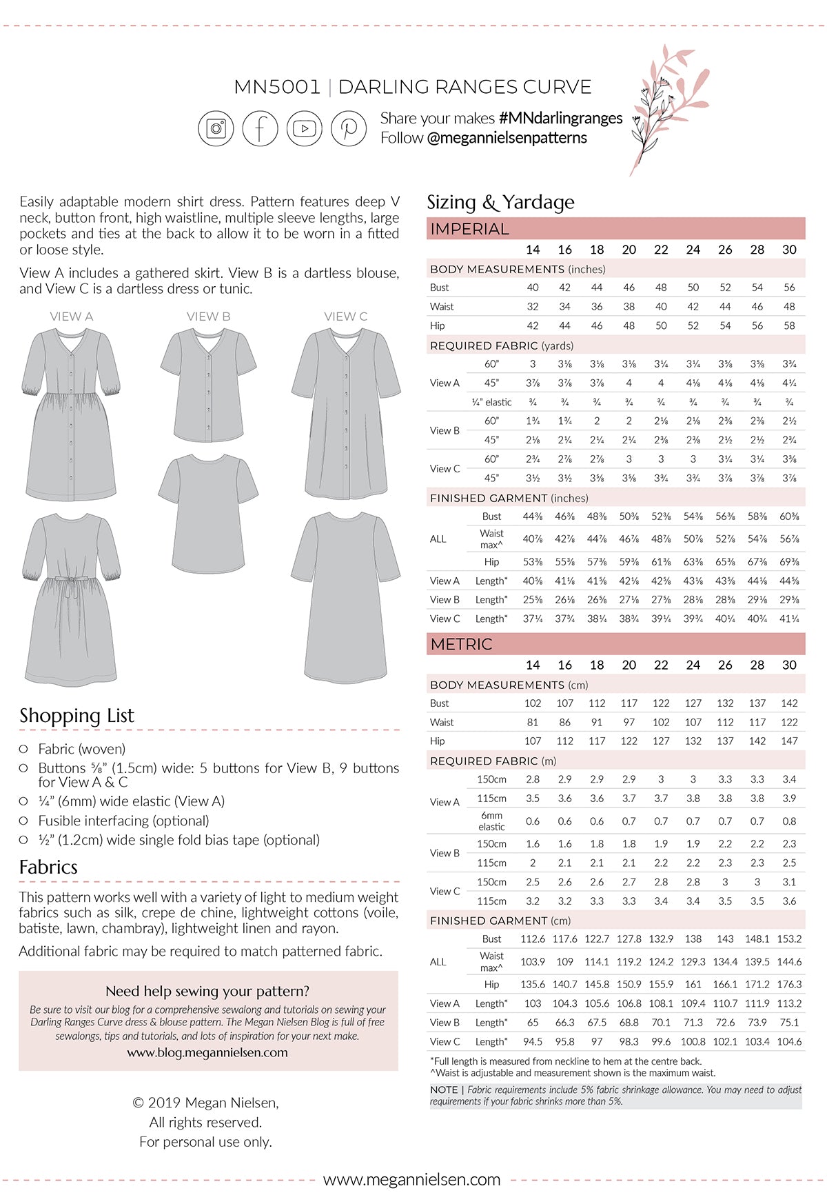 Darling Ranges Curve dress & blouse pattern