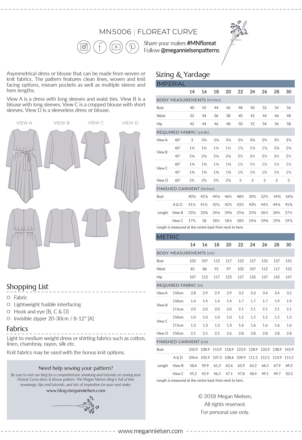 Floreat Curve dress & top pattern