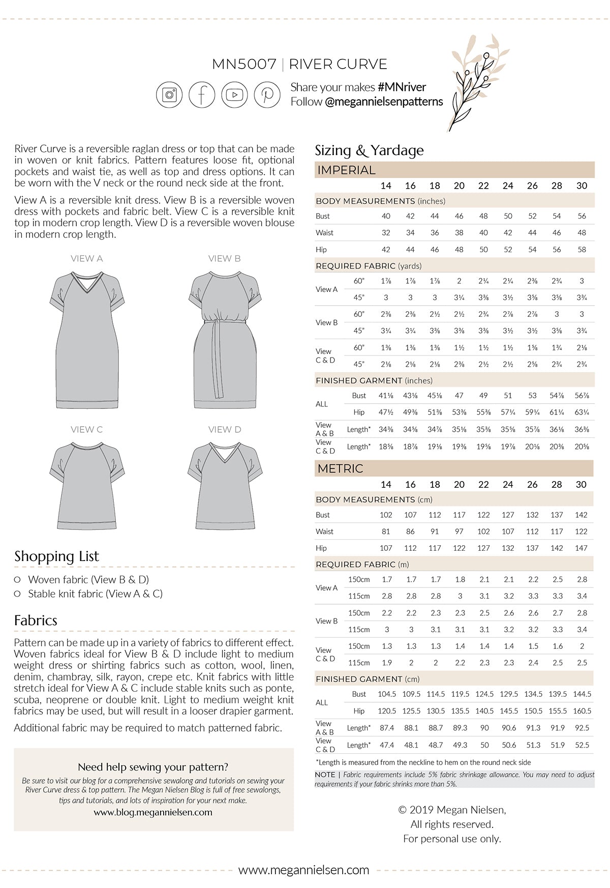 River Curve dress & top pattern