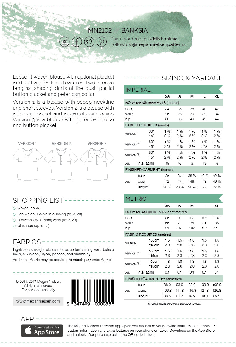 Banksia blouse pattern