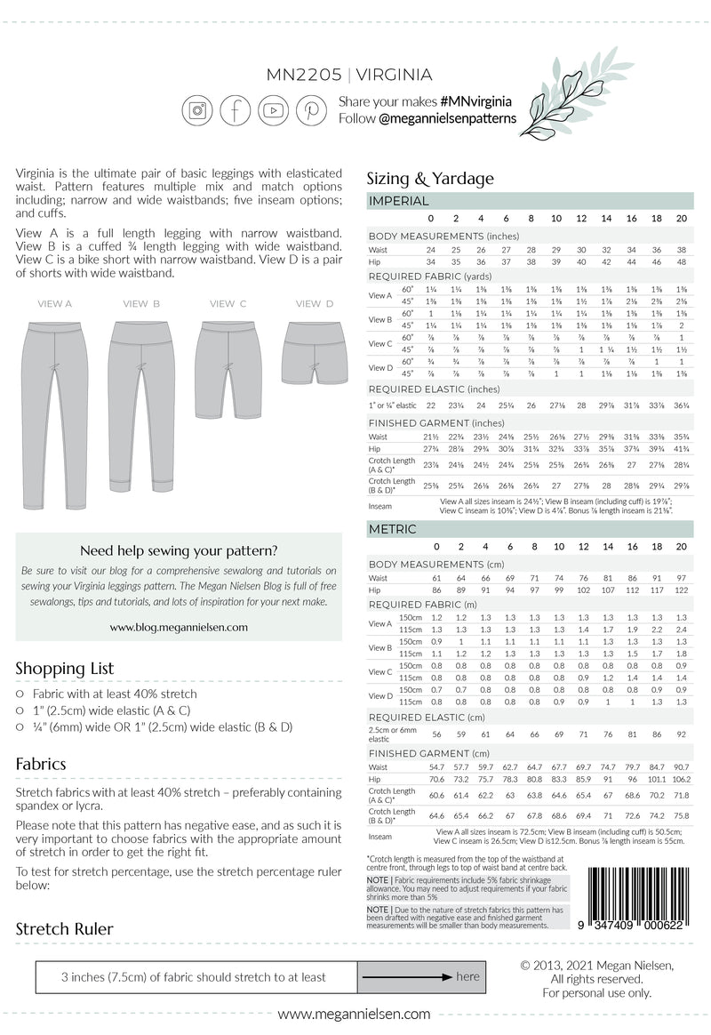 Leggings Sewing Pattern, 6 sizes XS - XXL, Digital Sewing Pattern