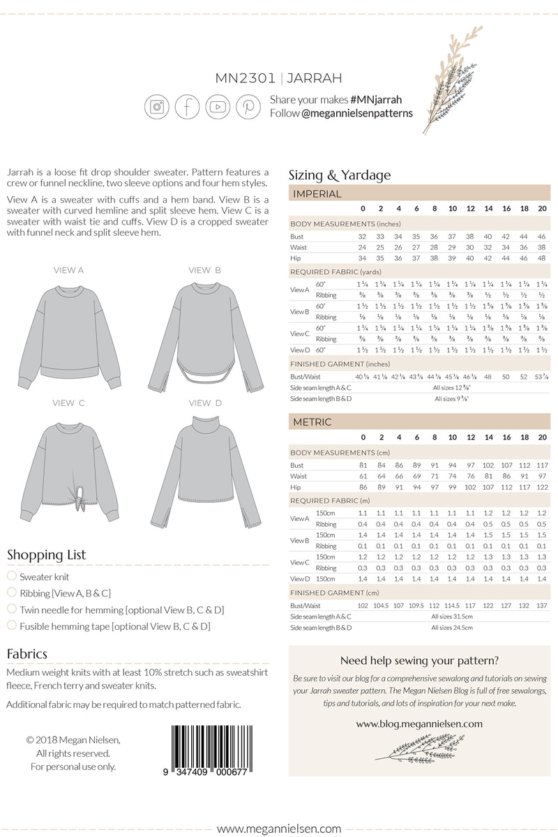 Megan Nielsen Paper Sewing Pattern Jarrah Sweater, 1185158