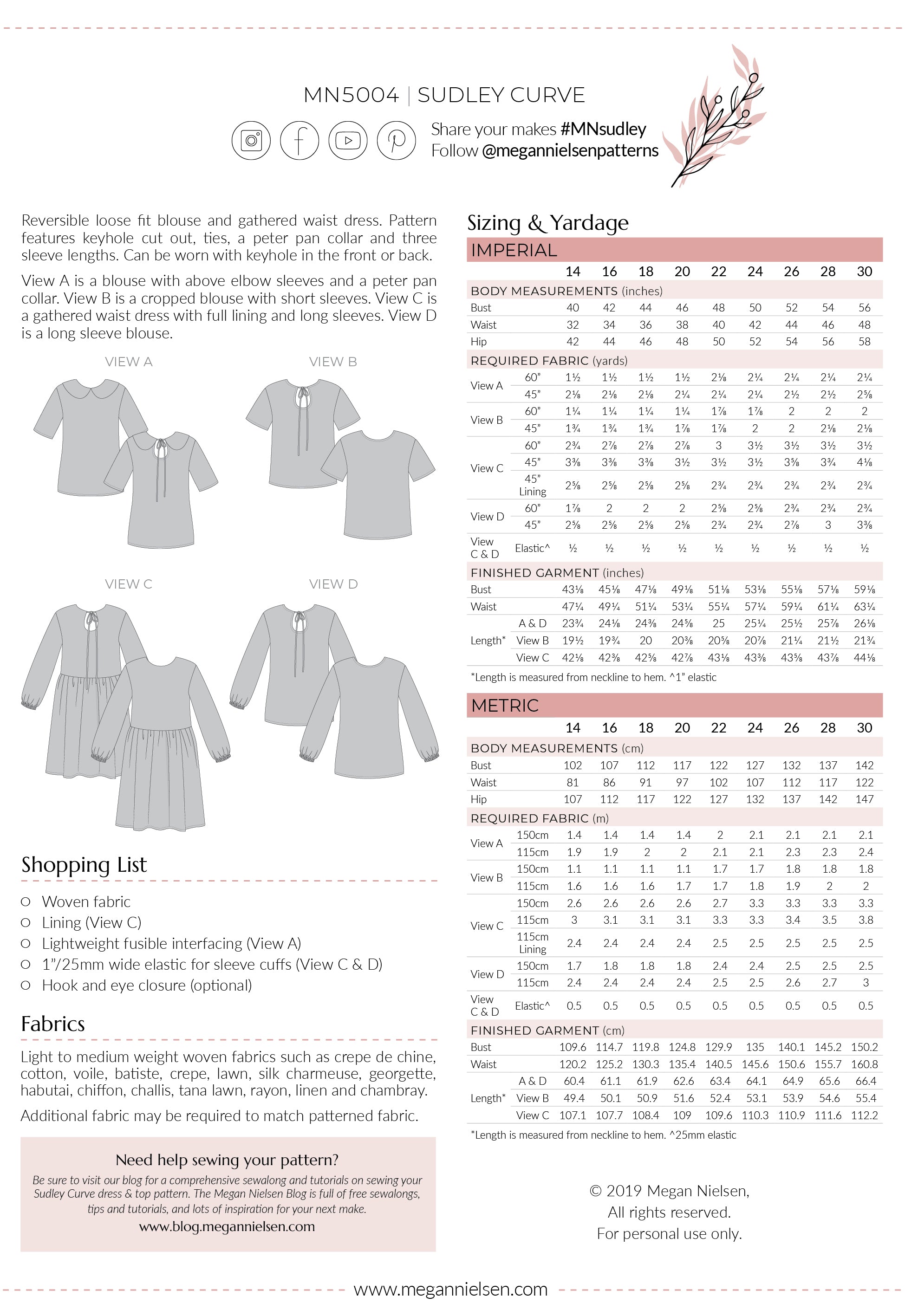 Sudley curve dress & blouse pattern