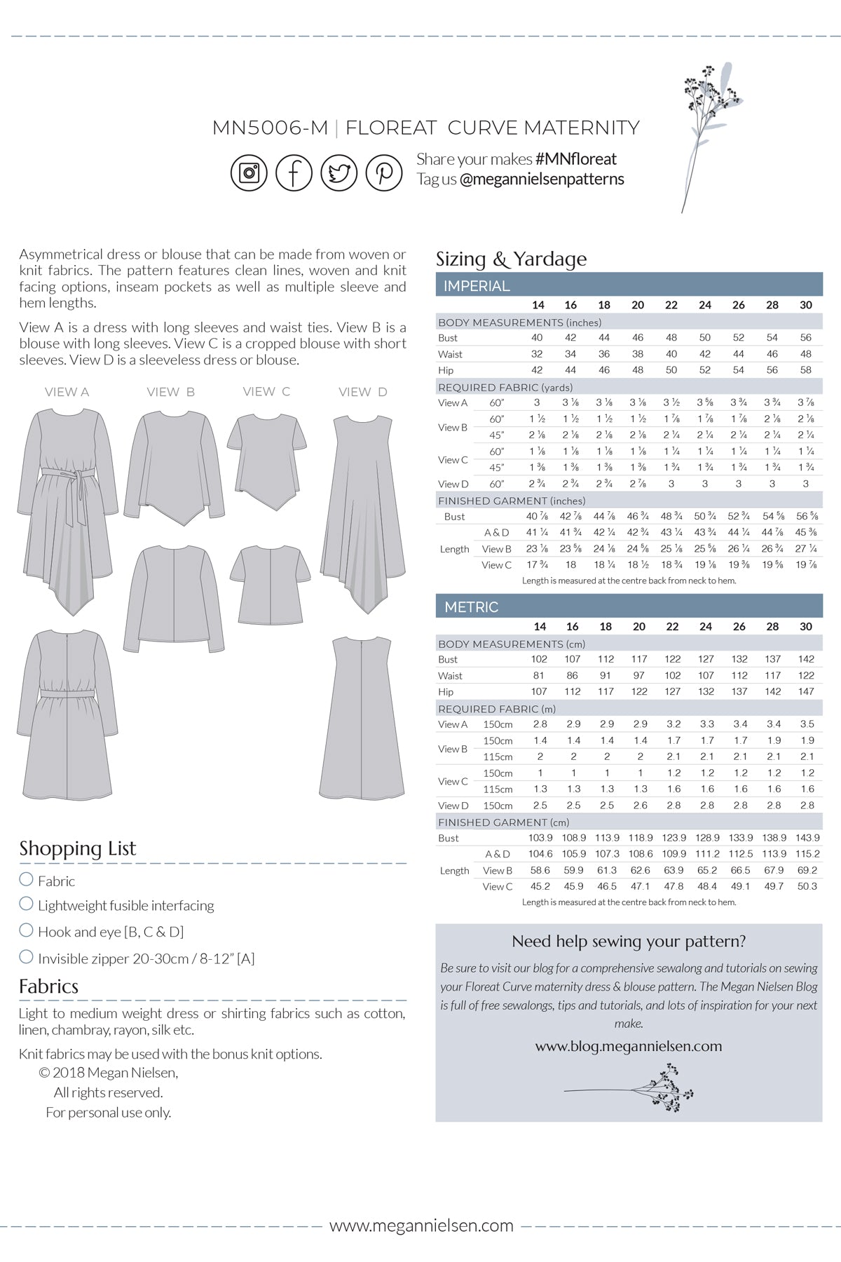 Floreat Curve dress & top - Maternity pattern
