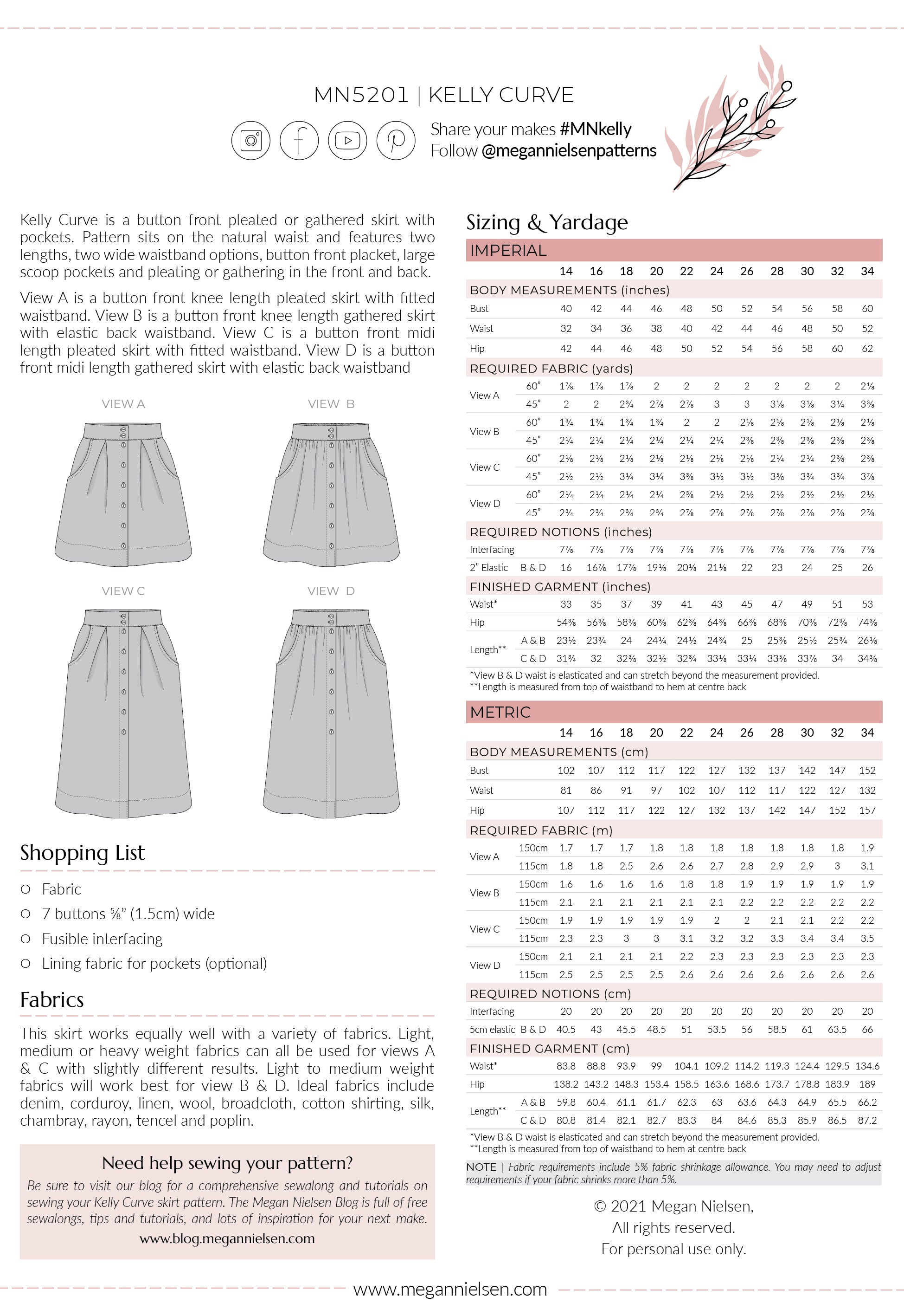 Kelly Curve skirt pattern