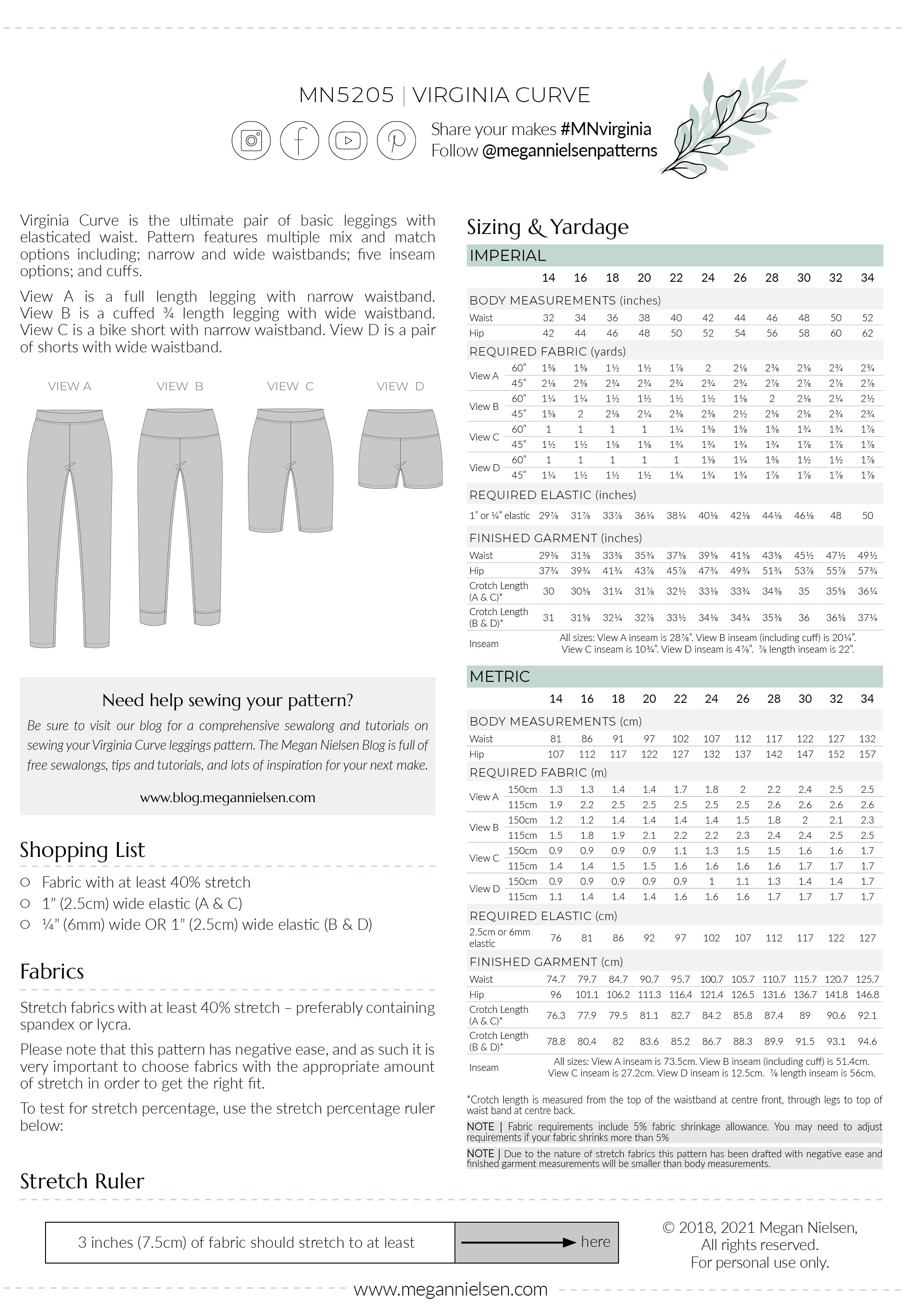 Virginia Curve leggings pattern