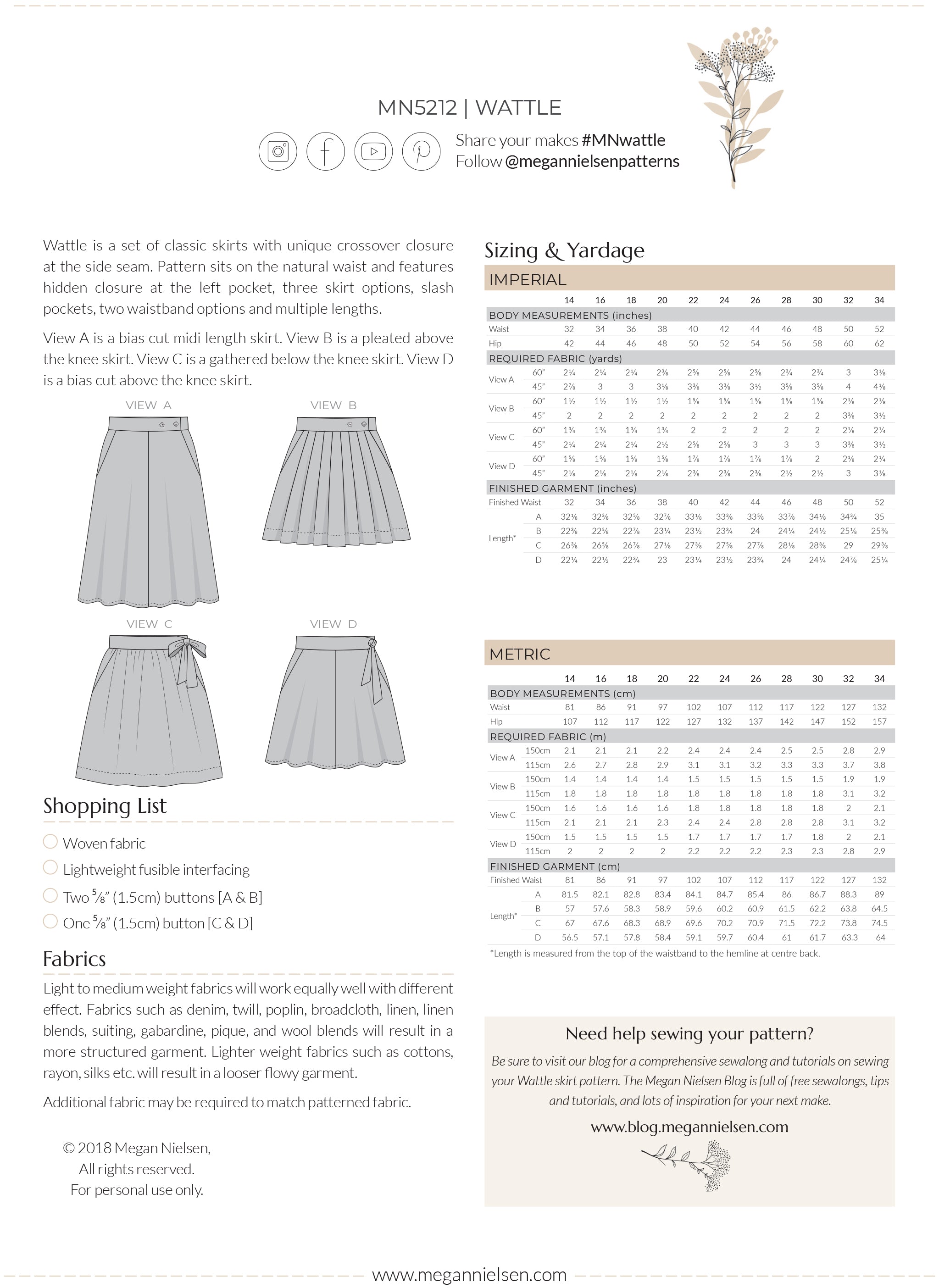 Wattle Curve skirt pattern