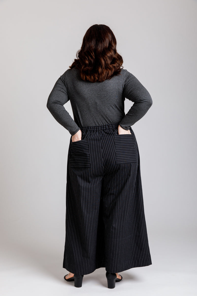 Curves Black Wide Leg Paperbag Trousers