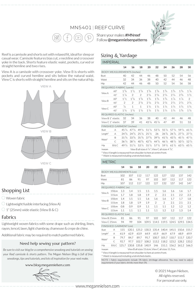 Reef Curve camisole & shorts set pattern