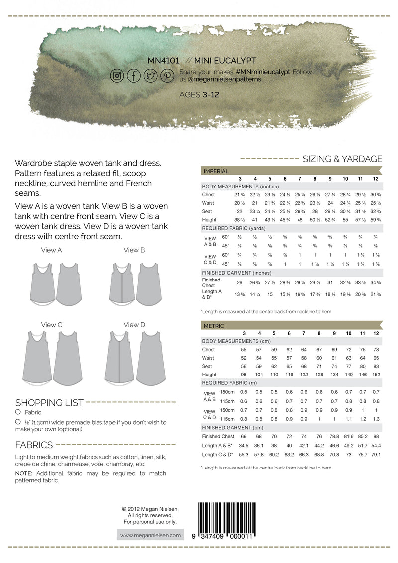 Mini Eucalypt woven tank top & dress pattern