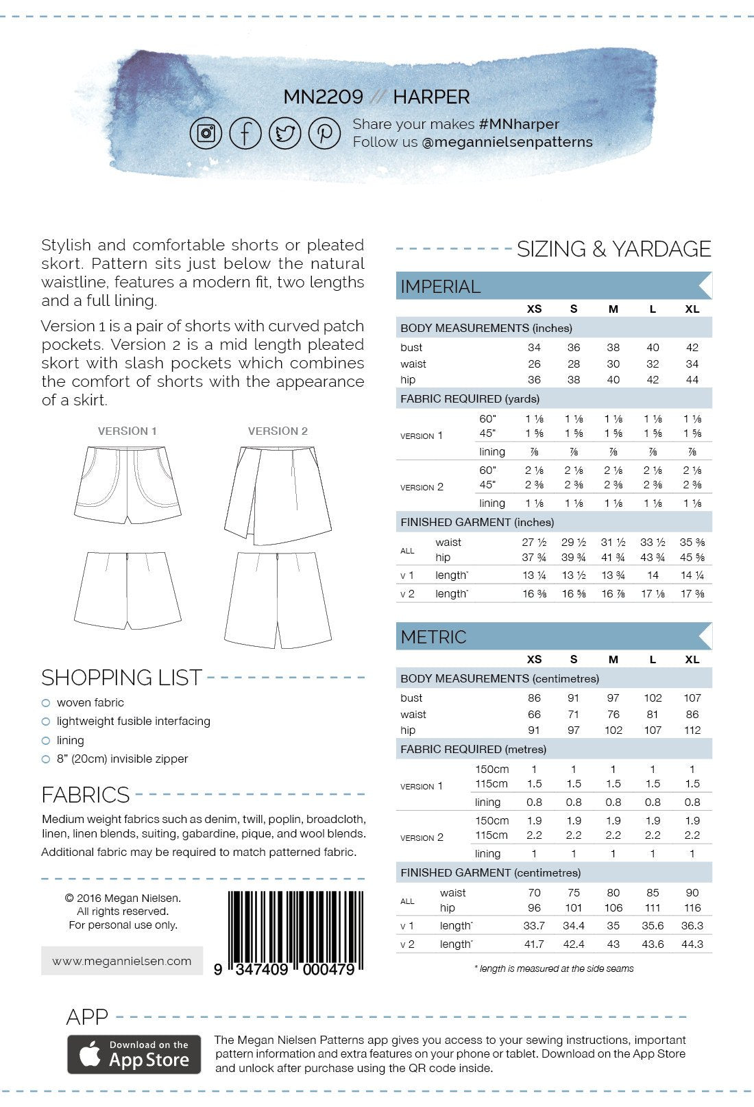 Harper shorts & skort pattern